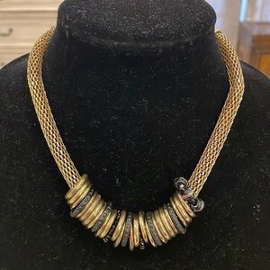 Vintage Gold Tone Black Beaded Statement Necklace